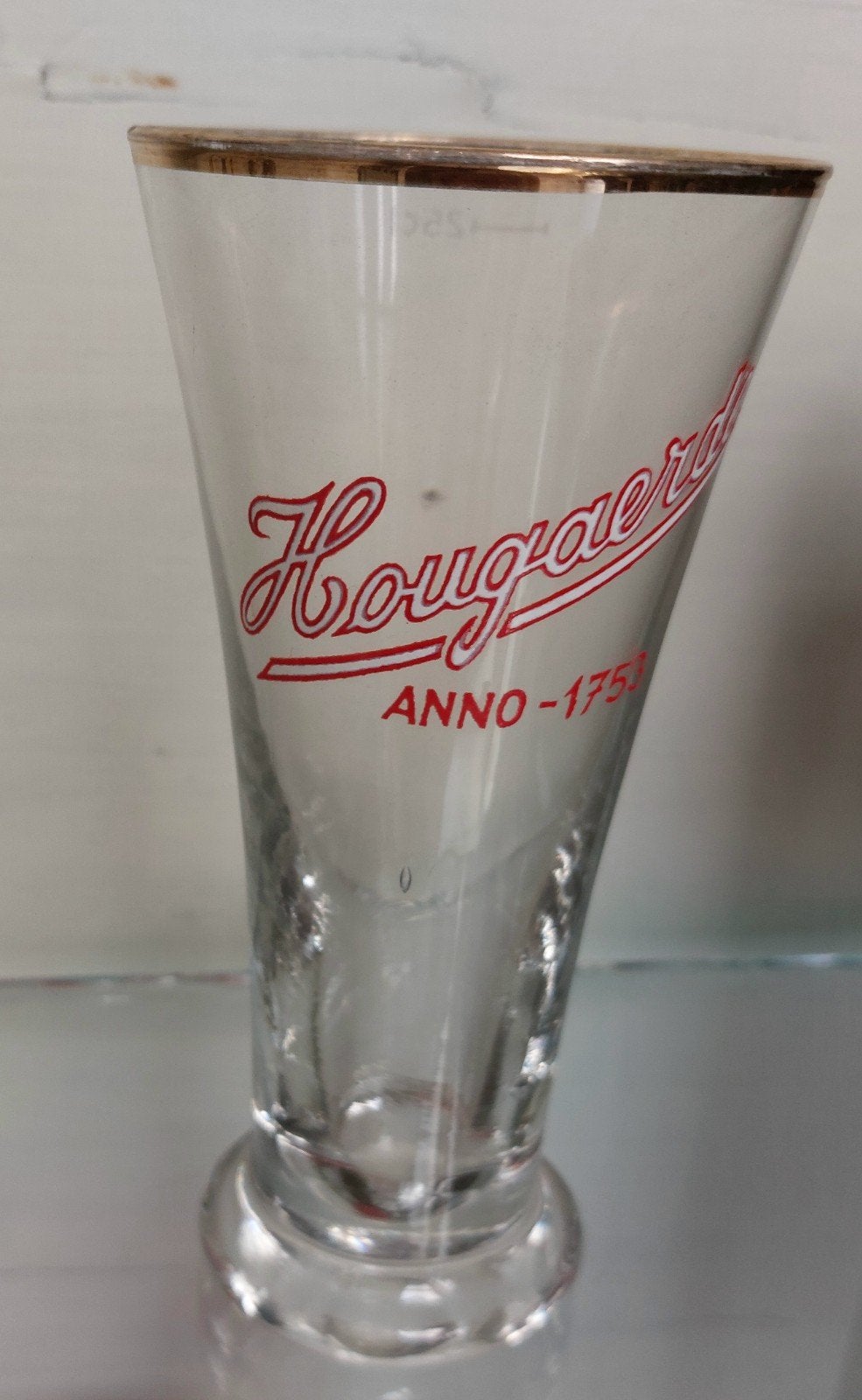 Hoegaarden bierglas 0,25cl met gouden rand, Ophalen of Verzenden