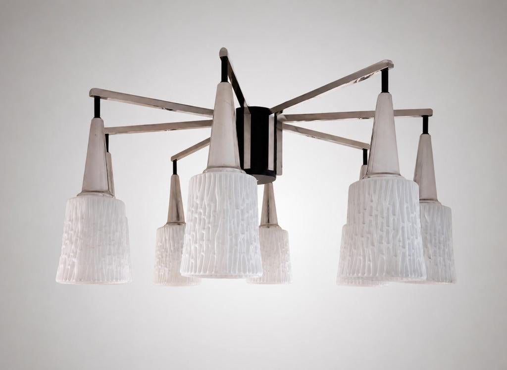 vintage hanglamp met meerdere glazen kappen., Ophalen