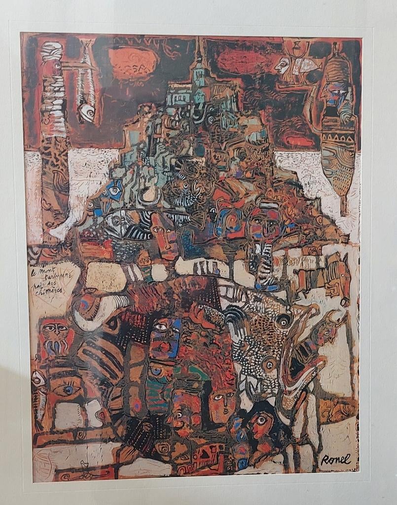 Abstract Kunstwerk 'Le mont turbiné par ses chim' door Ronel, Ophalen of Verzenden