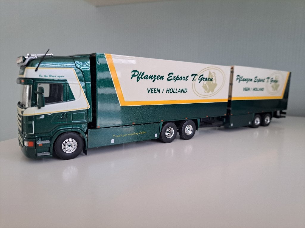 Tekno model T. Groen Scania R580 Topline mw. met wipkar, Hobby en Vrije tijd, Ophalen of Verzenden, Zo goed als nieuw, Bus of Vrachtwagen