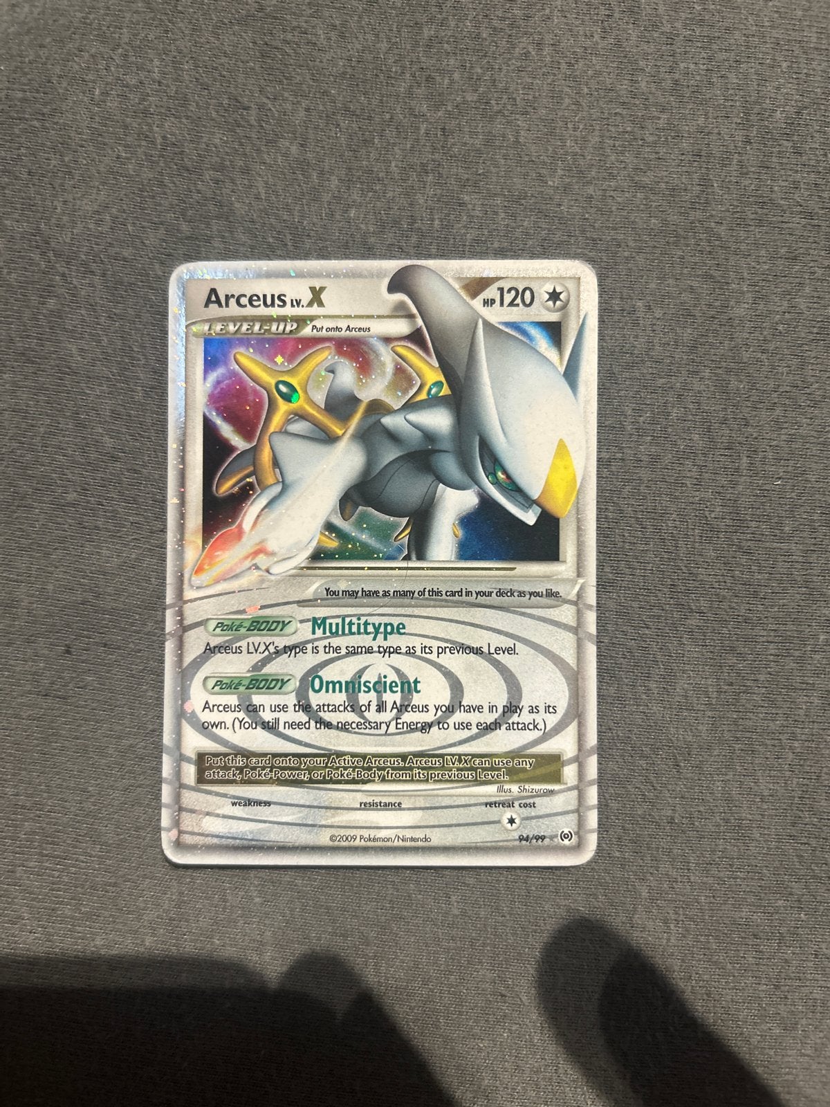 Arceus LV.X 94/99 Platinum Arceus Pokémon Kaart, Ophalen of Verzenden, Gebruikt, Losse kaart, Foil