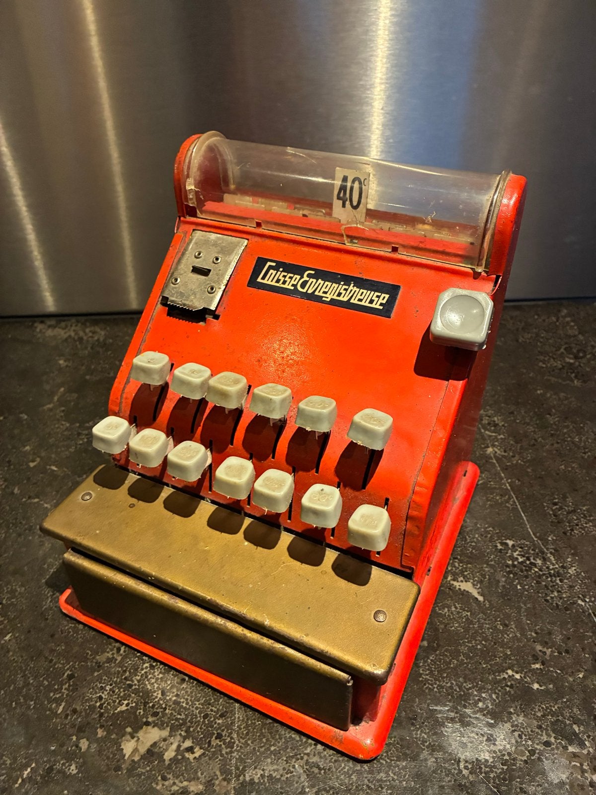 Vintage Caisse Enregistreuse Speelgoed Kassa Rood, Ophalen, Gebruikt