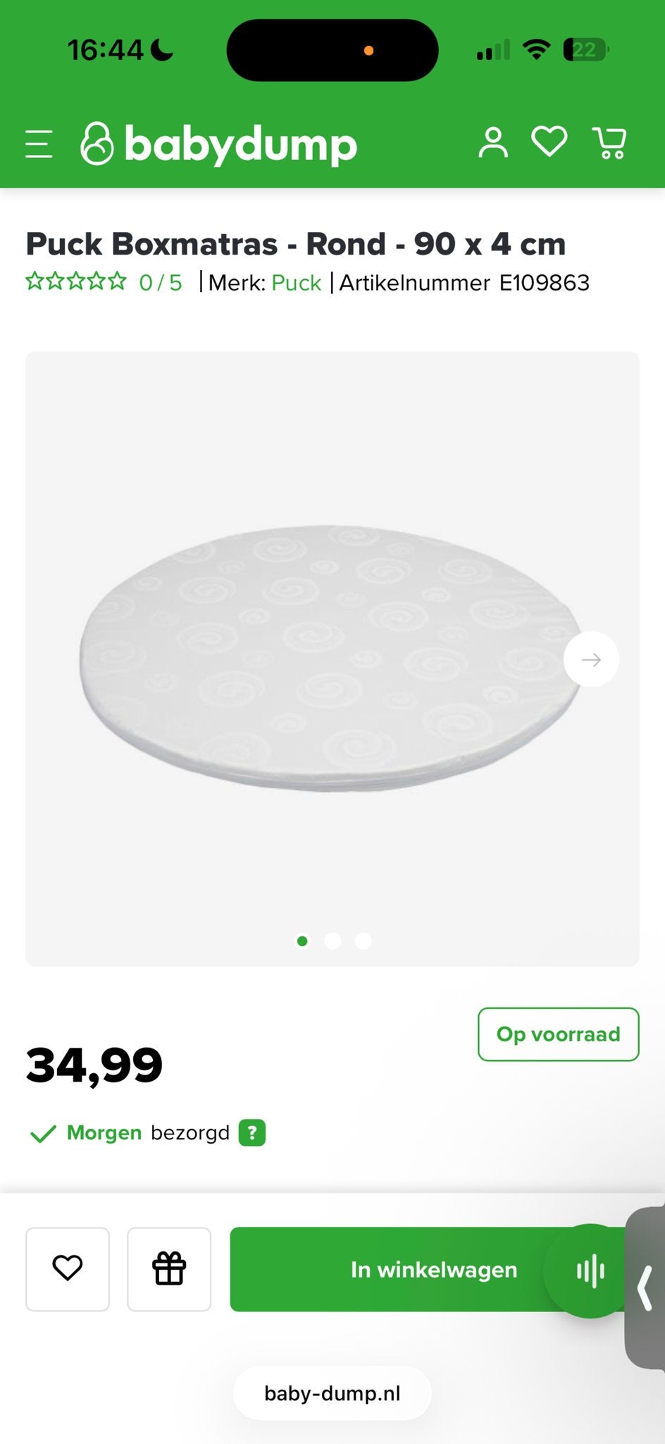 Puck Boxmatras Rond - 90 x 4 cm, Kinderen en Baby's, Kinderkamer | Bedden, 85 tot 100 cm, Nieuw, Ophalen of Verzenden, Minder dan 140 cm