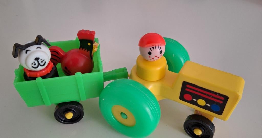 Tractor met aanhangwagentje boer kip en hond, Ophalen, Zo goed als nieuw, Duplo