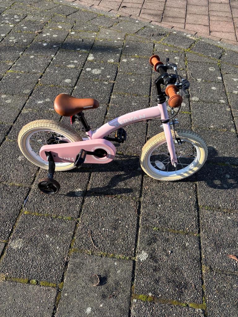 Deryan Luxe Kinderfiets 14 inch - Roze 3-in-1 Loopfiets, Fietsen en Brommers, Fietsen | Kinderfietsjes, Ophalen, Zo goed als nieuw