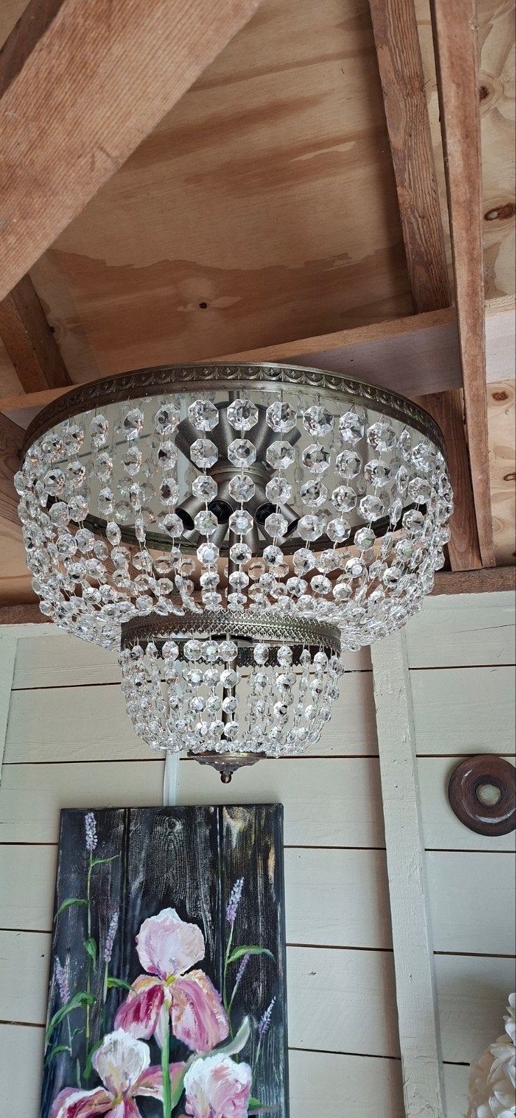 Vintage Kristallen Plafondlamp - Klassieke Stijl, Ophalen, Gebruikt, E14 (klein), Glas