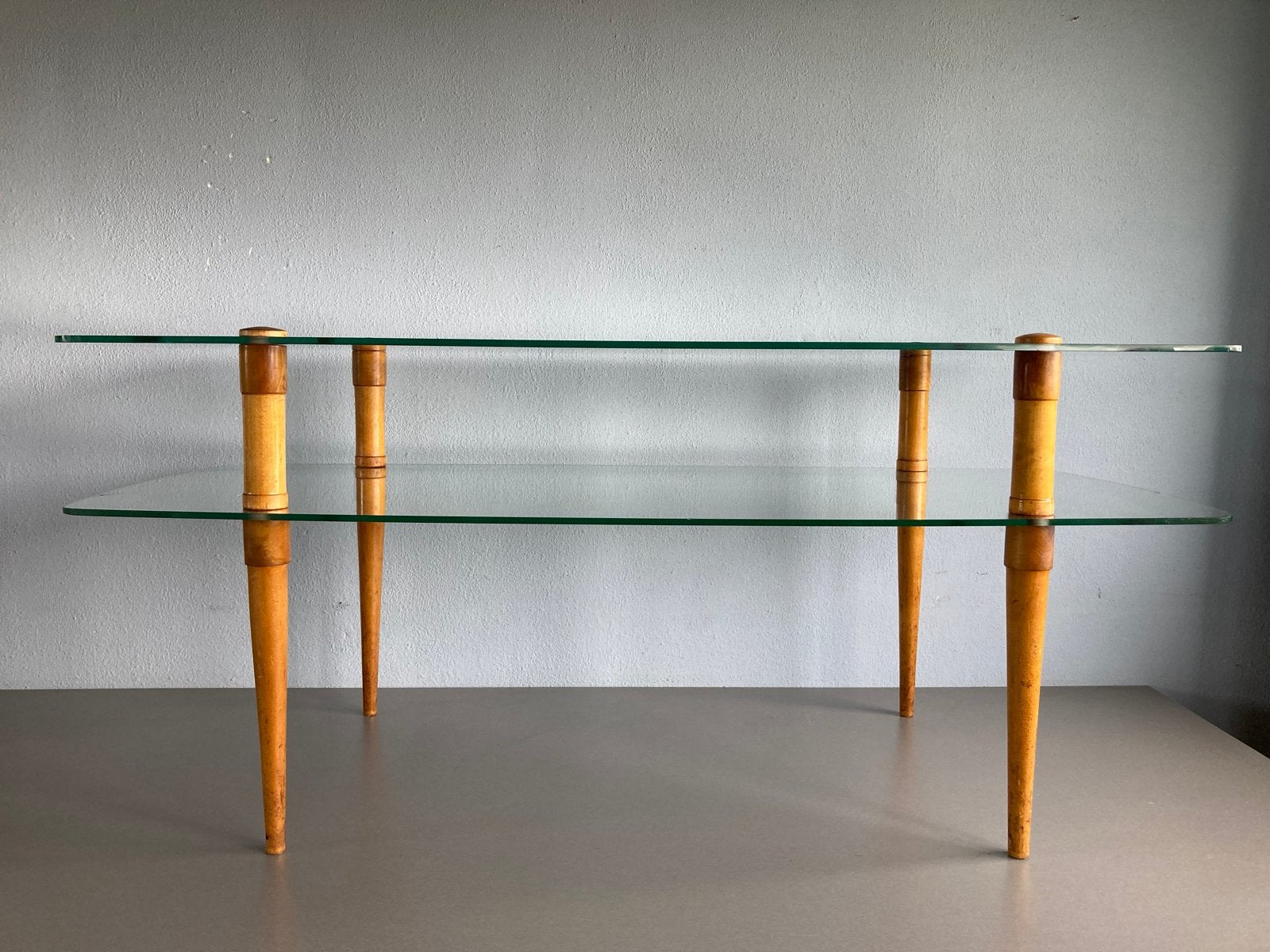 Vintage jaren60 bamboe en glazen salontafel met twee niveaus, Ophalen, Huis en Inrichting