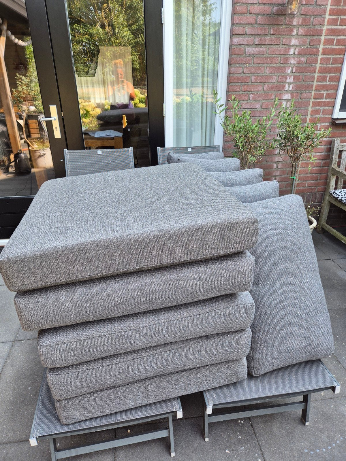 nette grijze tuinkussens voor loungeset of tuinstoelen, Tuin en Terras, Ophalen of Verzenden, Gebruikt