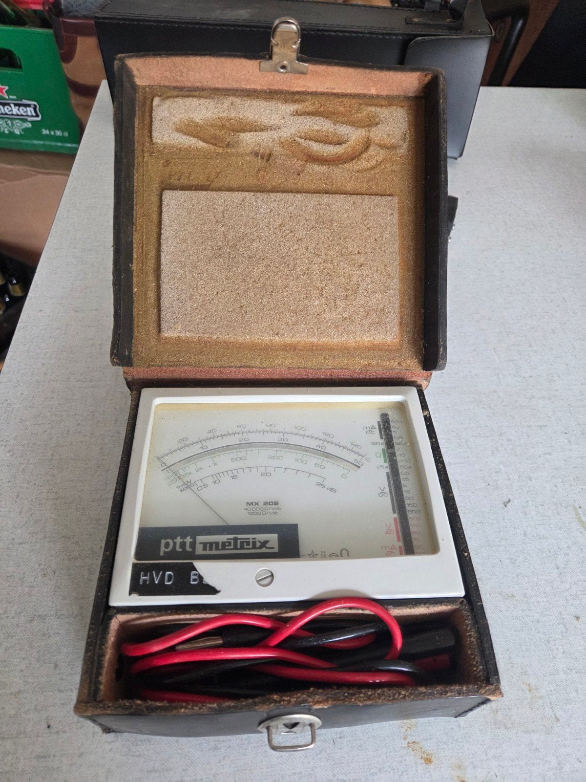 Vintage PTT Metrix MX 202 Multimeter in Leren Etui, Doe-het-zelf en Verbouw, Ophalen of Verzenden, Gebruikt, Multimeter