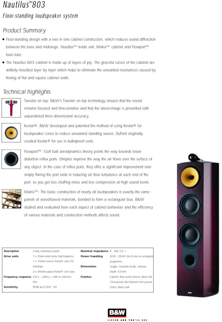 B&W Nautilus 803 topzuilen, voorganger Diamond, Red Cherry, Ophalen, Refurbished, Bowers & Wilkins, Bowers & Wilkins (B&W)