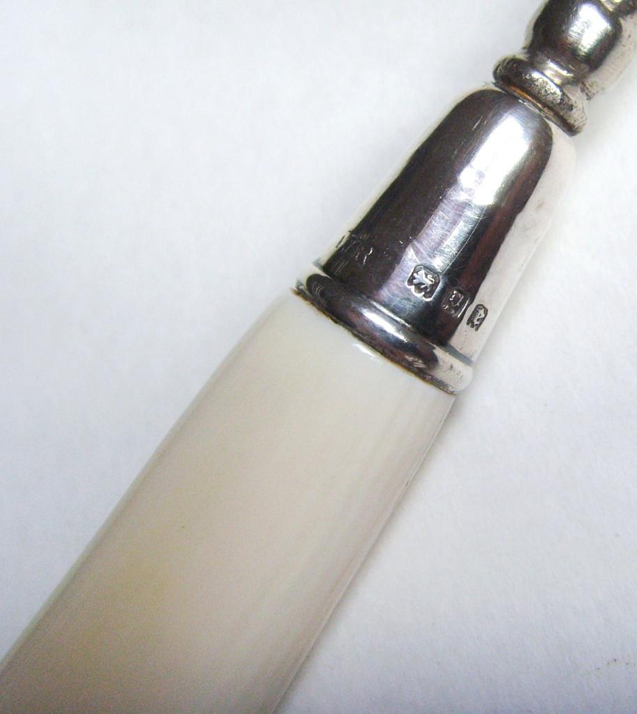 Antiek Sheffield veter/knoophaak met zilveren inzet Eng 1920, Antiek en Kunst, Ophalen of Verzenden