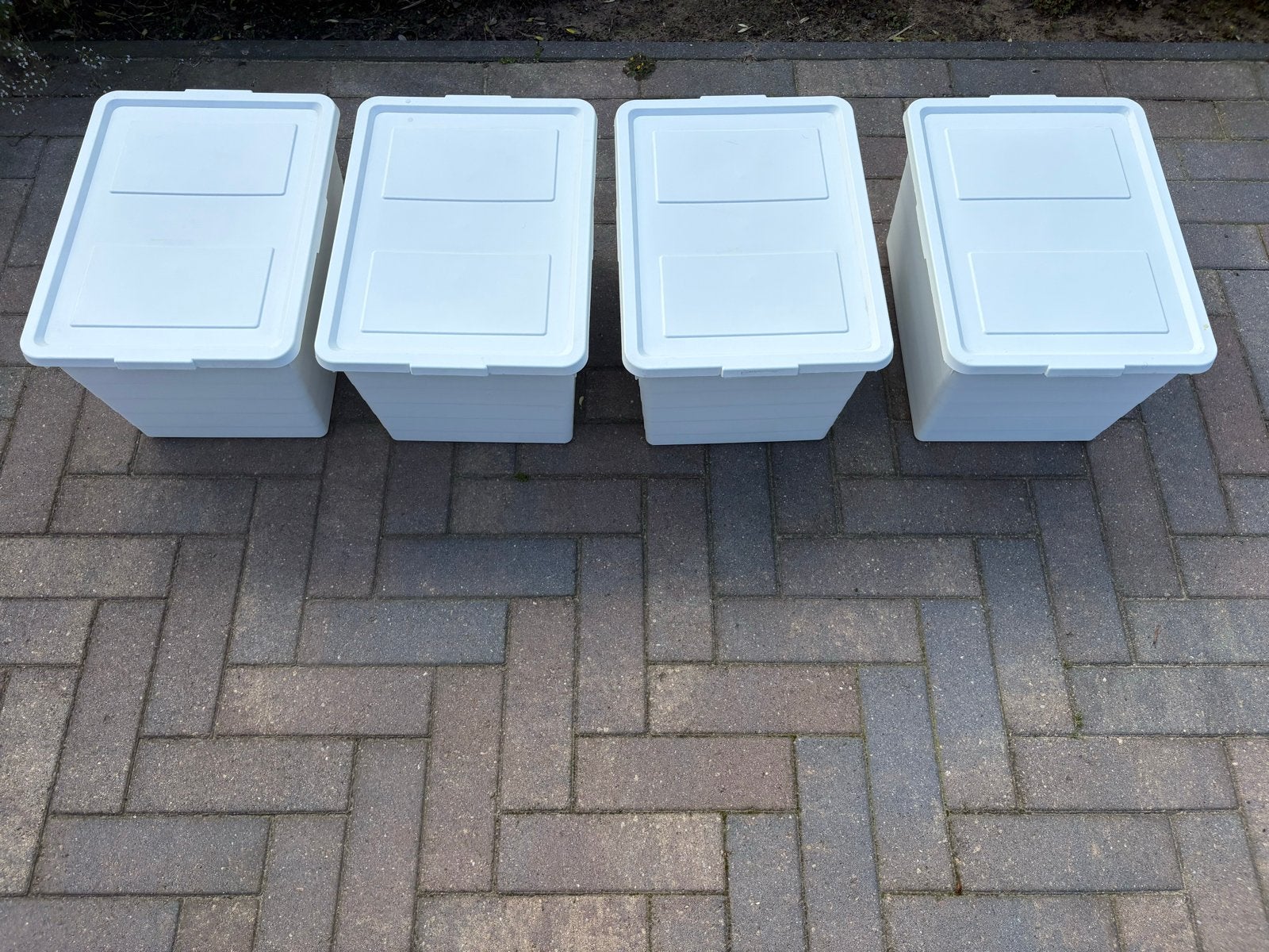4x IKEA SOCKERBIT Bak met deksel, wit, 38x51x30 cm, Kunststof, Gebruikt, Minder dan 50 cm, Ophalen of Verzenden