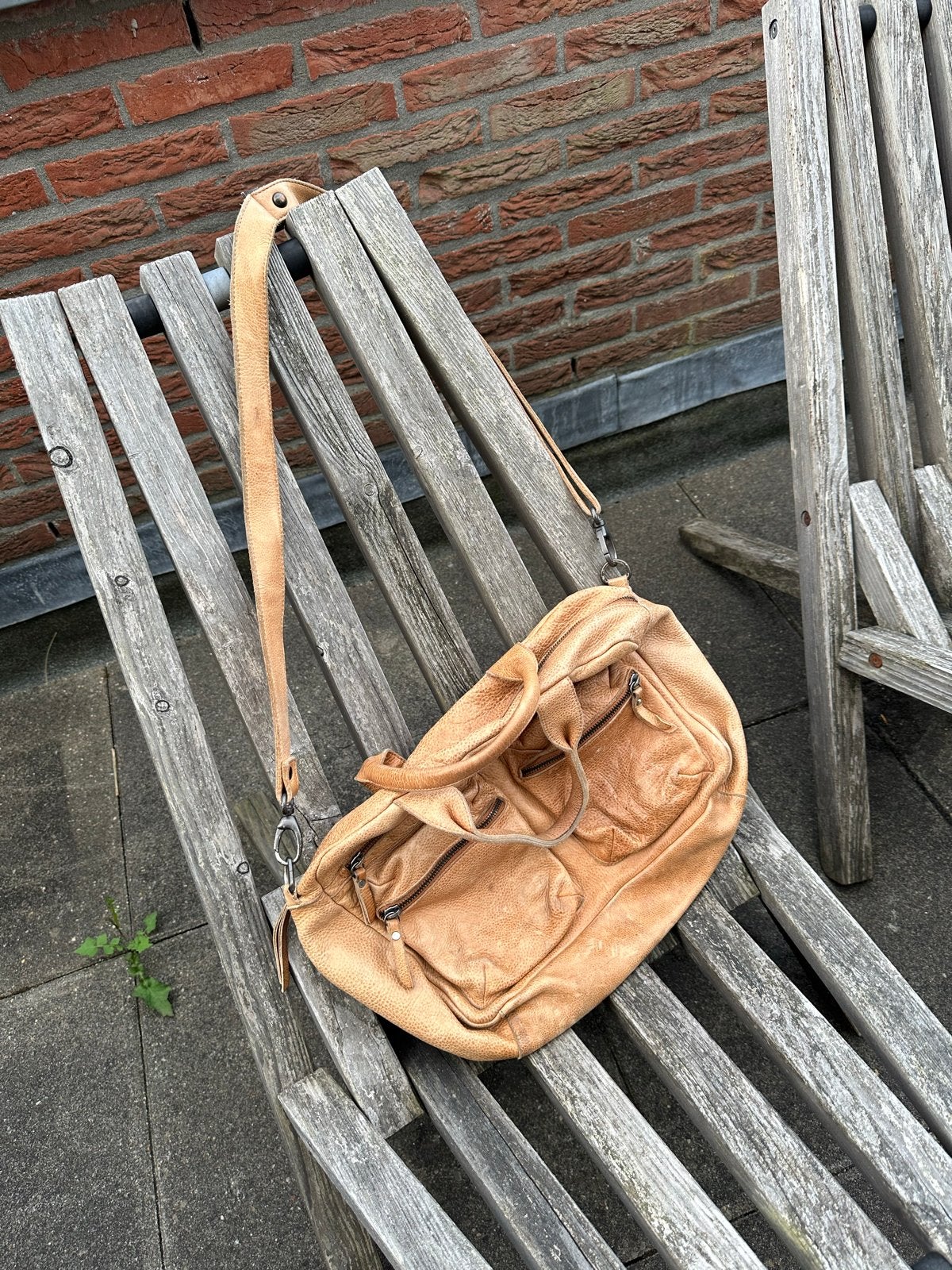 Fred de la Bretoniere Leren Schoudertas, Overige merken, Gebruikt, Bruin, Ophalen of Verzenden
