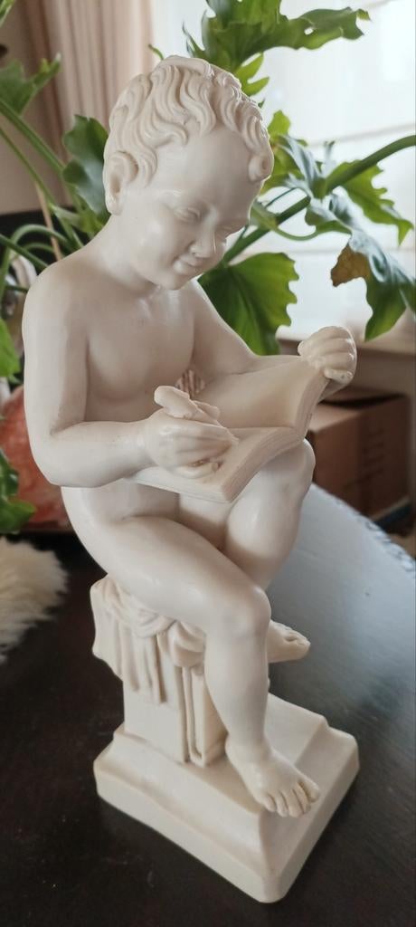 Vintage Putti Beeld Engel - Schrijvend Cherubijn, Antiek en Kunst, Kunst | Beelden en Houtsnijwerken, Ophalen of Verzenden