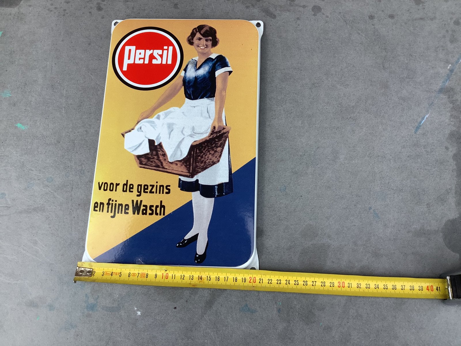 Vintage Emaille Reclamebord Persil - Gezins en Fijne Wasch, Ophalen of Verzenden, Zo goed als nieuw, Reclamebord