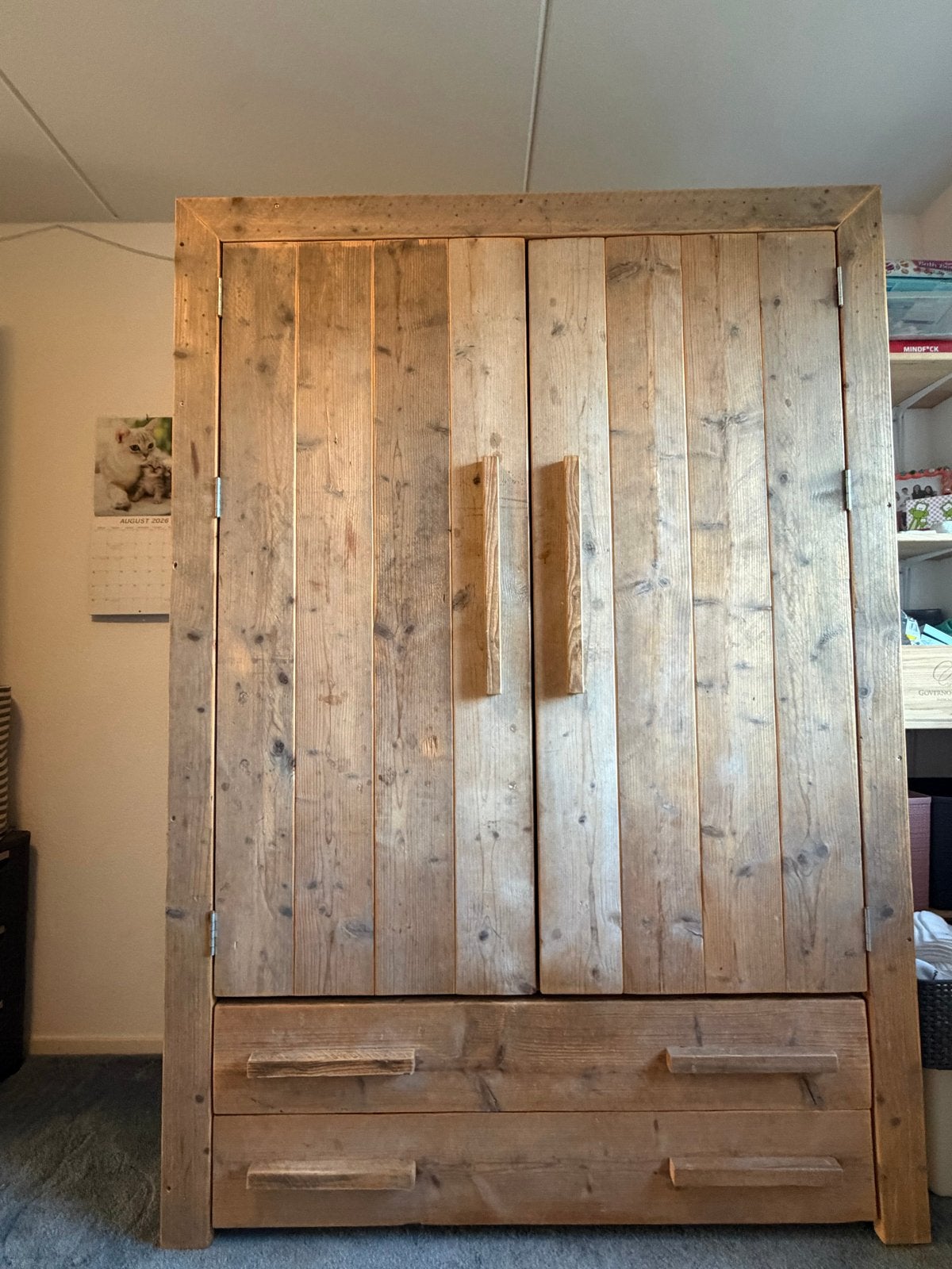Steigerhouten kledingkast Chris Dijkhuis - Onbehandeld, Ophalen, Gebruikt, 100 tot 150 cm, 200 cm of meer