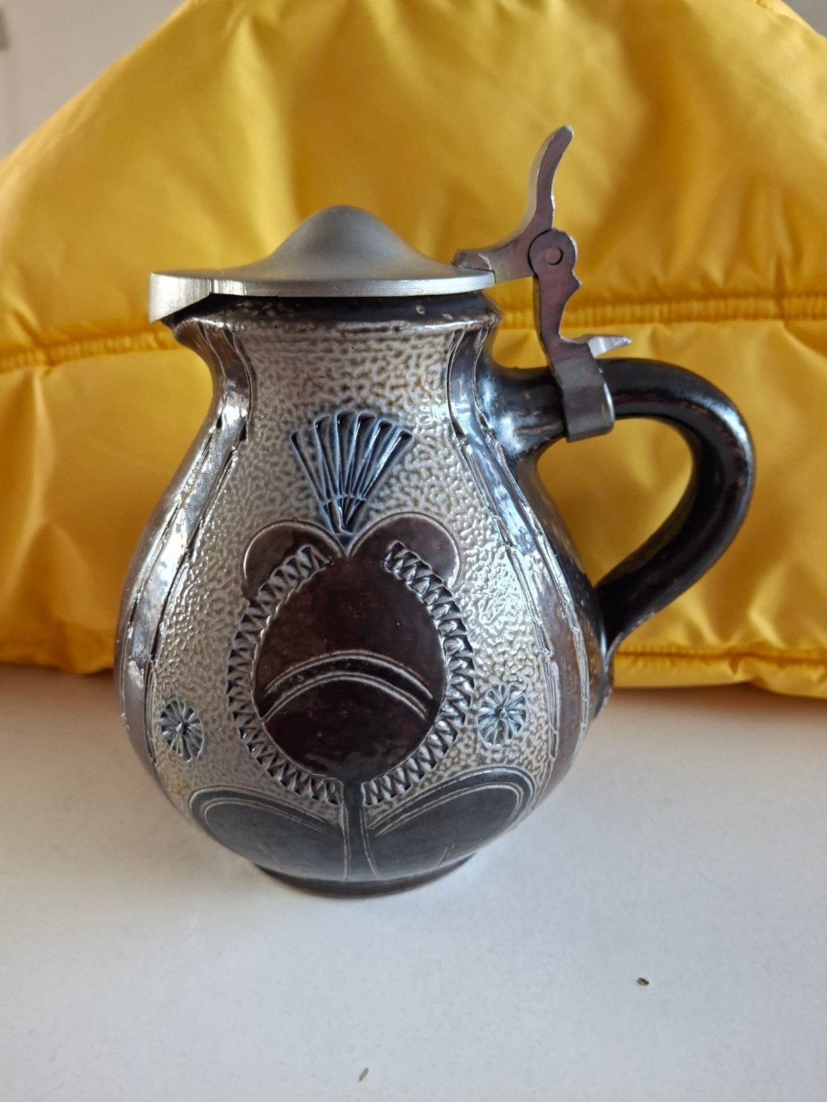 Vintage Keramik Weber Keulen Bierpul met Tin Deksel, Antiek en Kunst, Ophalen of Verzenden