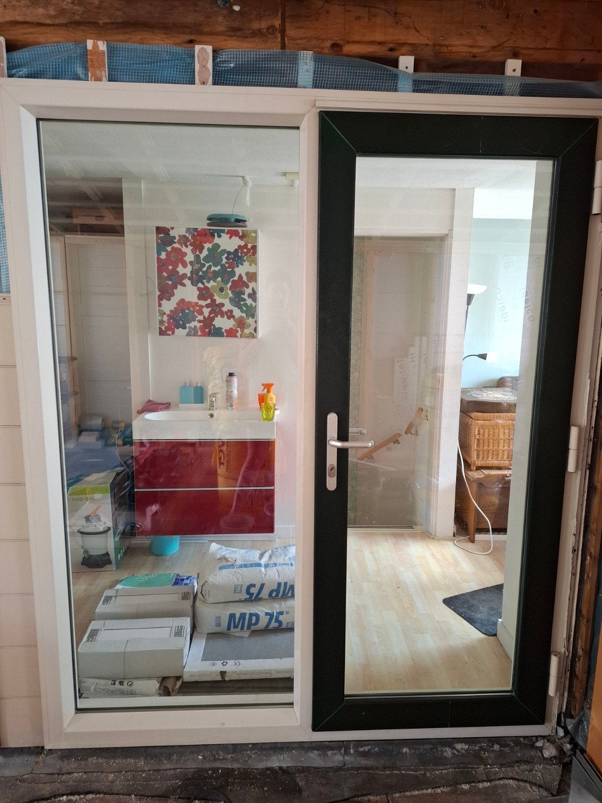 Kunststof kozijn met HR++ glas, half raam half deur, Ophalen, 120 cm of meer, Buitendeur, Glas