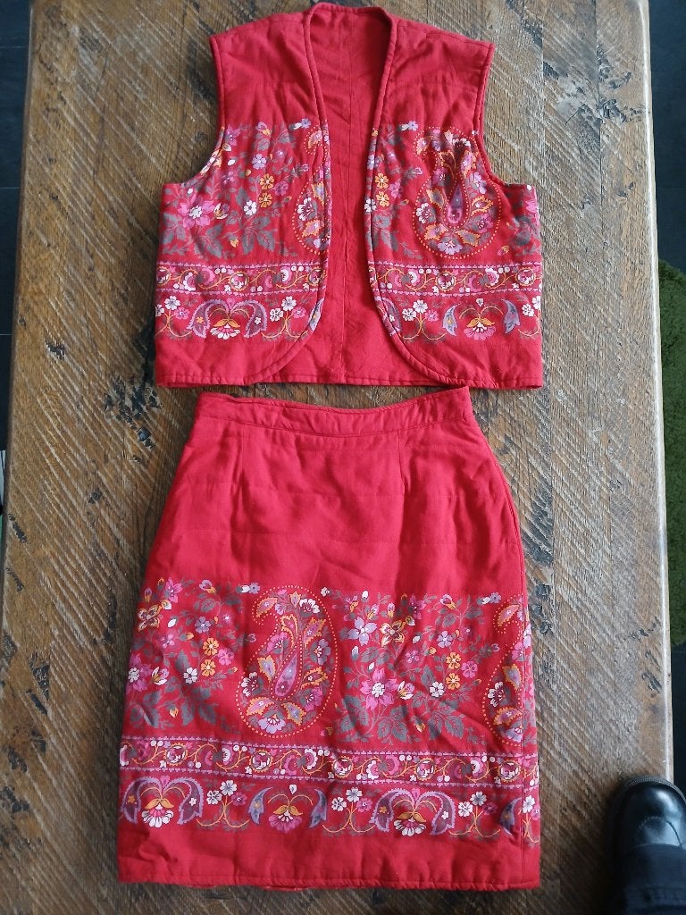 Vintage jaren 70 winter set rok top, licht gewatteerd maat S, Kostuum of Pak, Verzenden, Vintage, Maat 36 (S)