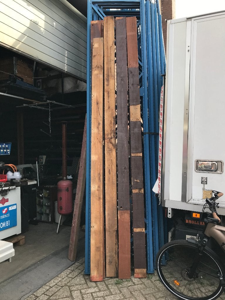 Houten balken, 8x 15x5x365 cm en 1x 15x5x233 cm, Doe-het-zelf en Verbouw, Ophalen, Gebruikt, Balk, Vuren