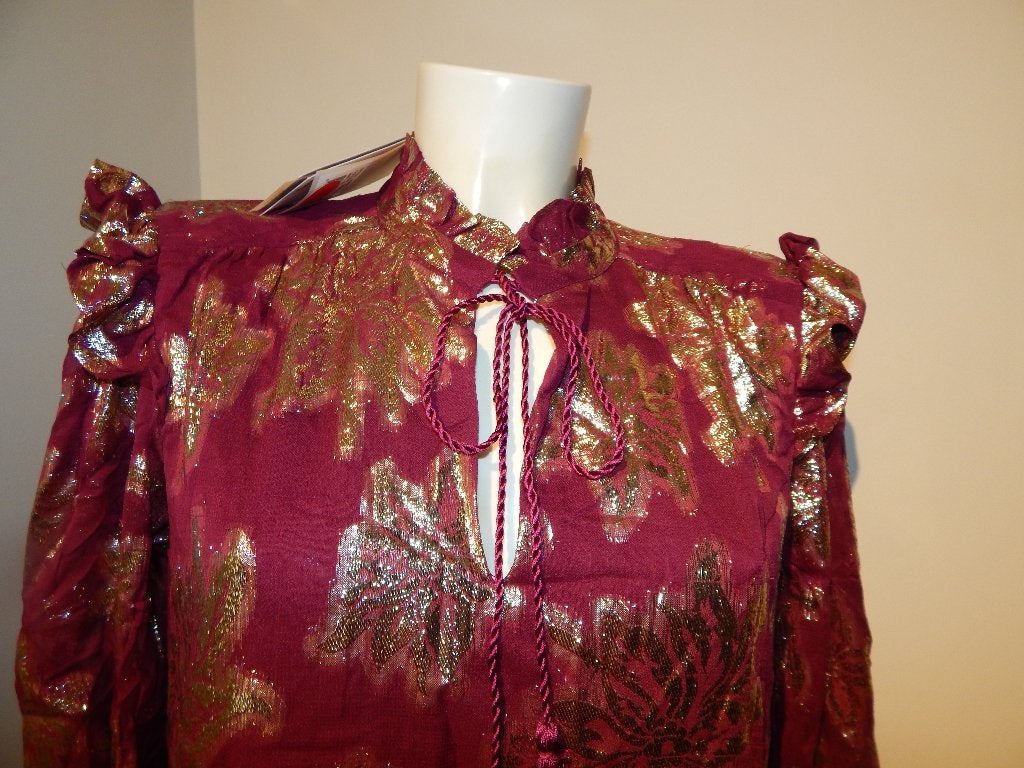 Janice bordeaux rode jurk goud lurex draad motief Nieuw M, Maat 38/40 (M), Janice, Verzenden, Nieuw