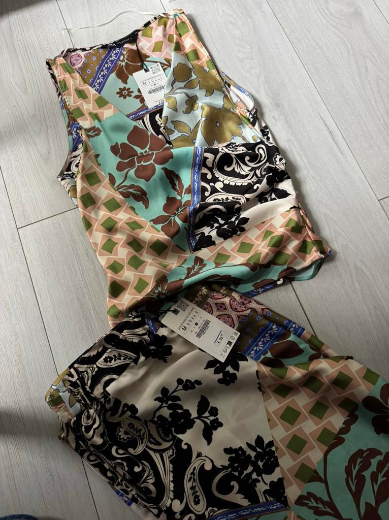 Zara satijnachtige patchwork set, Verzenden, Nieuw, Maat 38/40 (M), Overige kleuren