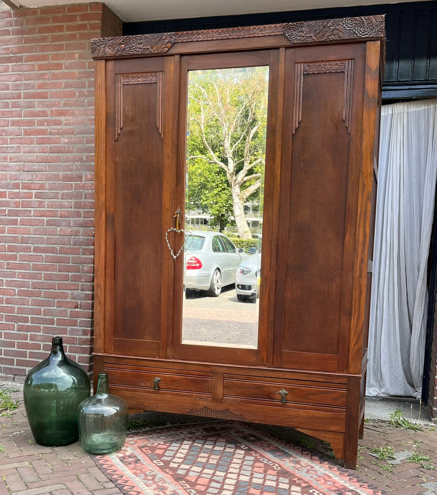 Art Deco kledingkast met spiegeldeur, Ophalen of Verzenden, Gebruikt, 50 tot 75 cm, 150 tot 200 cm