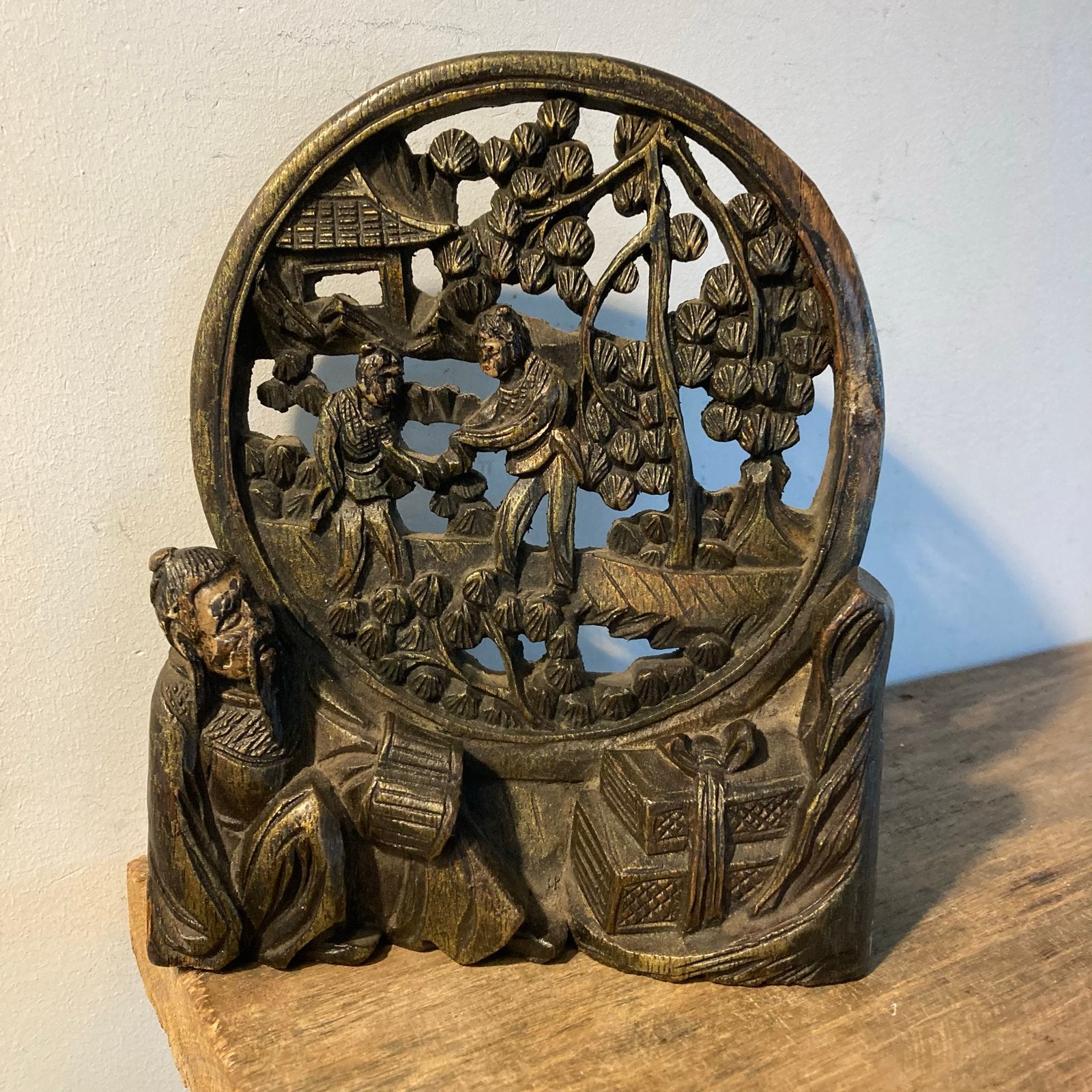 Vintage Chinees Houtsnijwerk - Figuren & Landschap, Antiek en Kunst, Ophalen of Verzenden