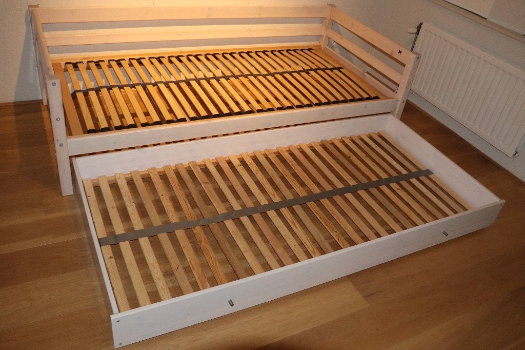 Lifetime 90x200 whitewash kinderbed met slaaplade HIT ZGAN, 85 tot 100 cm, Zo goed als nieuw, 180 cm of meer, Ophalen