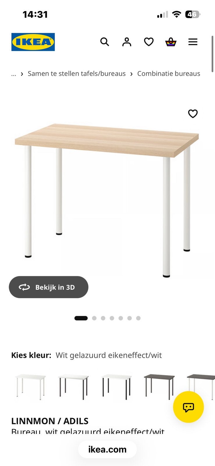 Ikea bureau 150 x 75 x 70, Ophalen, Gebruikt