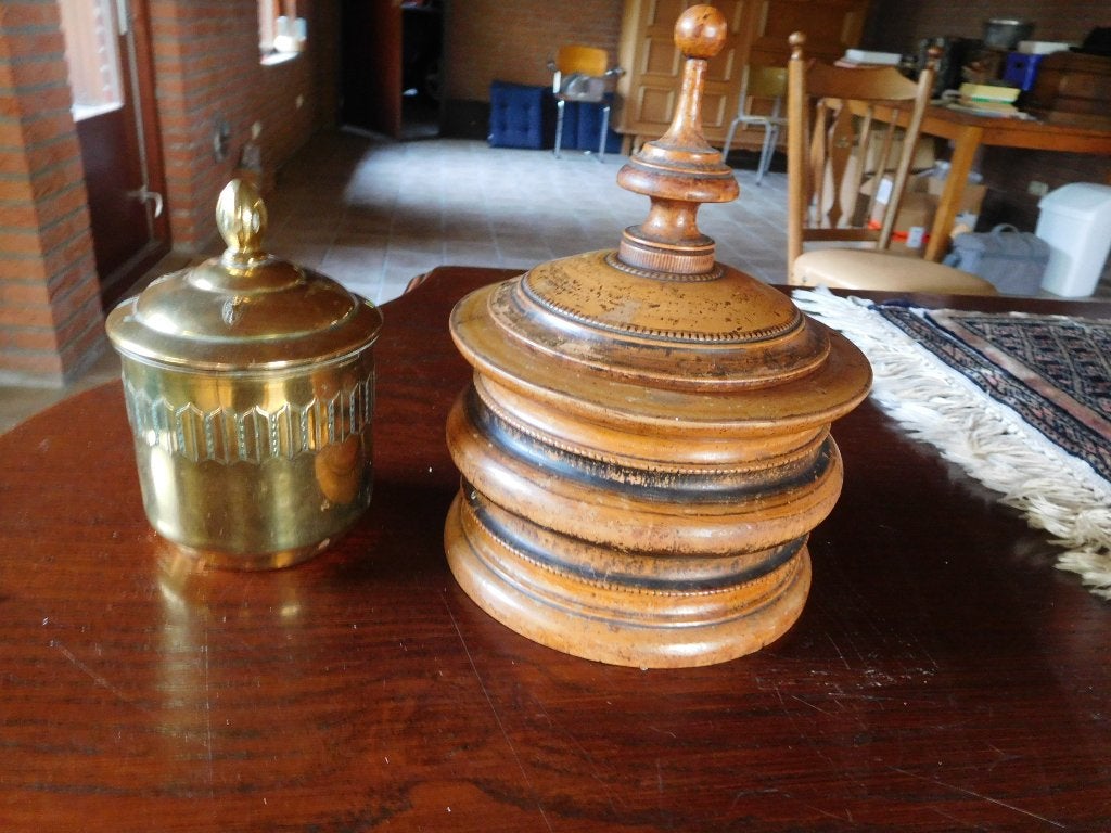 Tabakspotten koper en hout., Antiek en Kunst, Ophalen of Verzenden, Koper