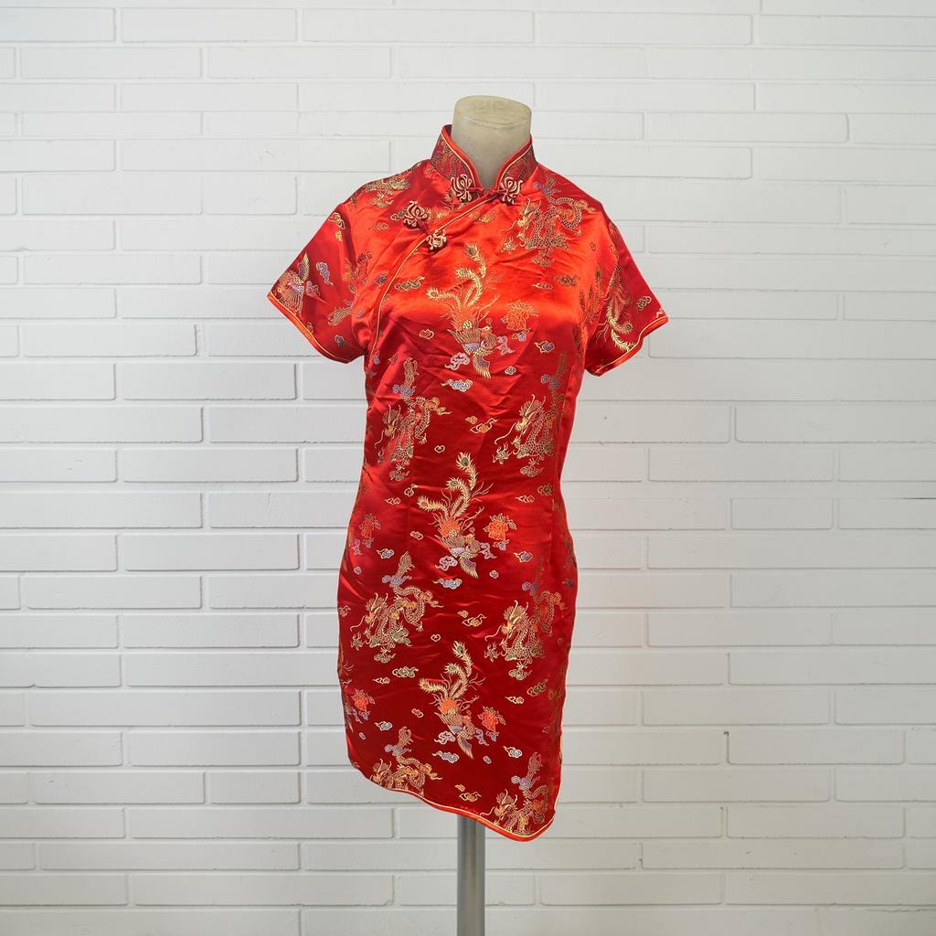 Vintage Jurk Maat 38 Rood Chinese Stijl Qipao Cheongsam, Maat 38/40 (M), Ophalen of Verzenden, Vintage, V
