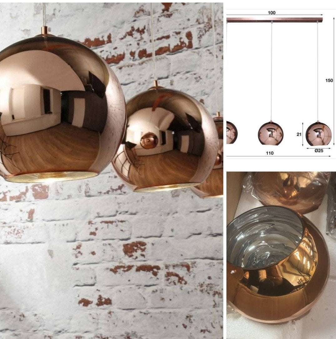 Moderne Koperkleurige Hanglamp met 3 Bollen, Ophalen, Modern, Industrieel, Nieuw, E27 (groot)