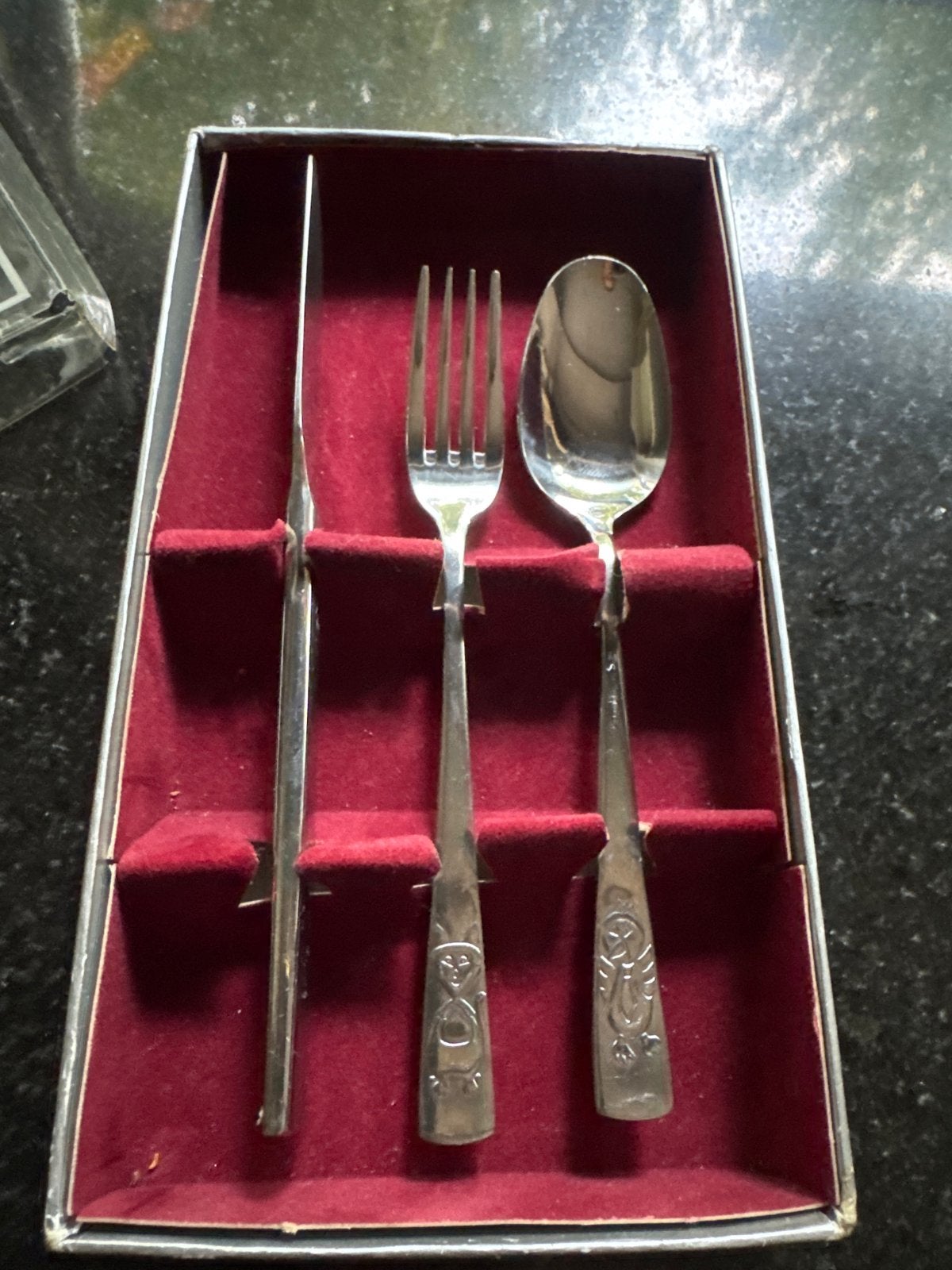 Vintage kinder Sola Bestekset met Uilenmotief in Doos, Ophalen of Verzenden