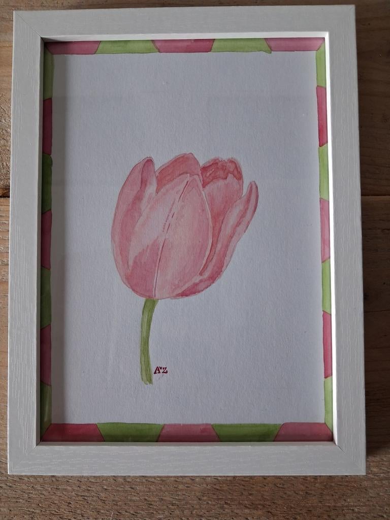 Aquarel schilderij: Roze Tulp (20x15 cm), Ophalen of Verzenden