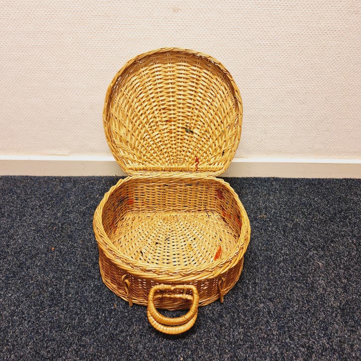 Vintage Rieten Picknickmand/Opbergmand met Handvat