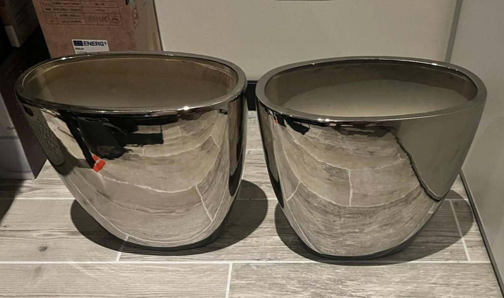 Set van 2 glanzende bloempotten, Overige materialen, Rond, Binnen, Zo goed als nieuw