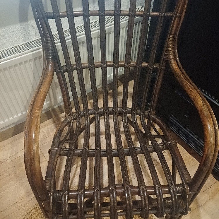 Vintage stoel van manou/rotan, Ophalen, Gebruikt, Bruin, Eén