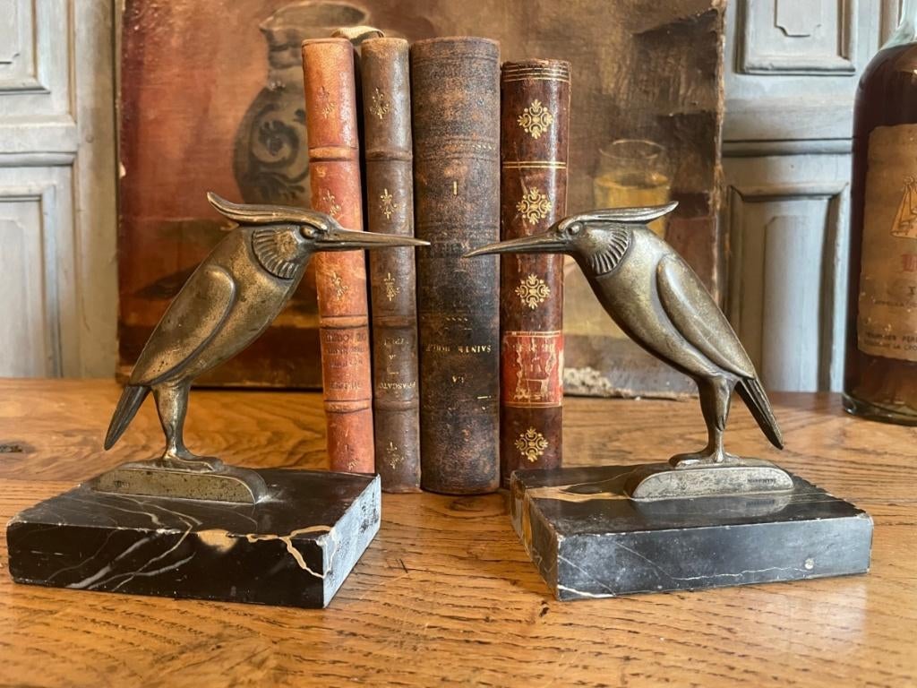 artdeco 1930 Boekensteunen Vogels Mareguyne gesigneerd Brons, Antiek en Kunst, Ophalen