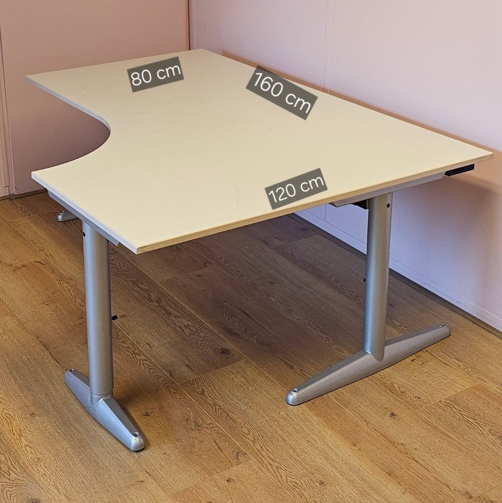 Kantoorbureau Wit – In Hoogte Verstelbaar – Hoekbureau, Ophalen, 160 cm, Gebruikt, 120 cm