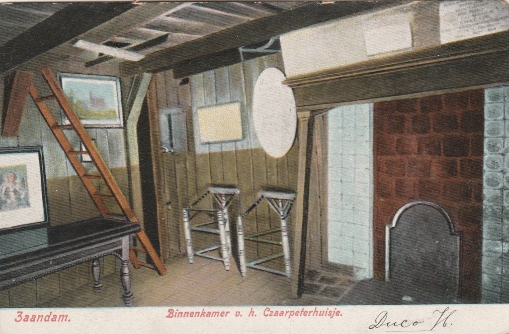ZAANDAM Czaar Peter Huisje Binnenkamer 1905 kl.f., Verzamelen, Verzenden, Voor 1920, Gelopen, Noord-Holland