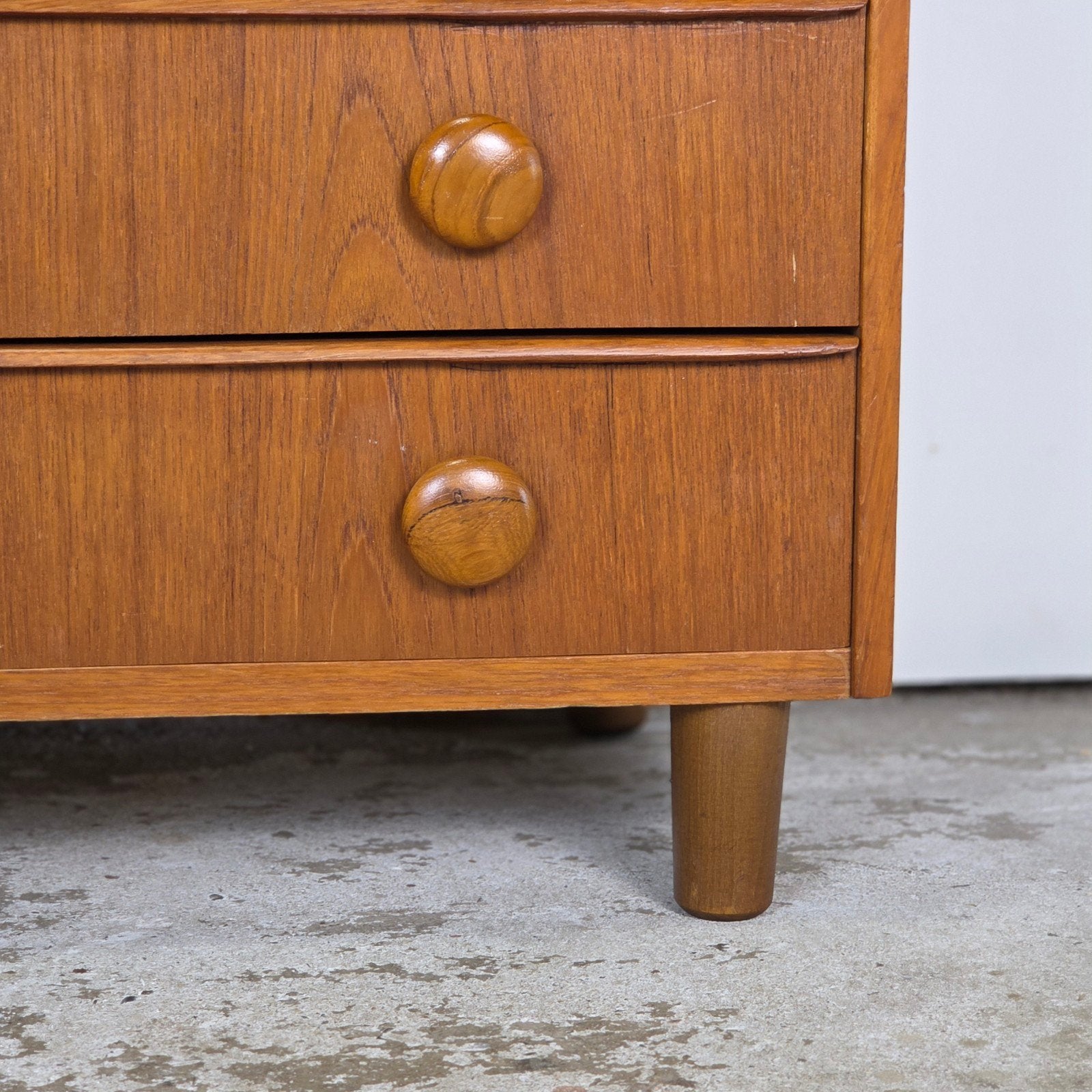 Scandinavische vintage teakhouten ladekast, 4 lades, Ophalen, Gebruikt, 50 tot 100 cm, 3 of 4 laden
