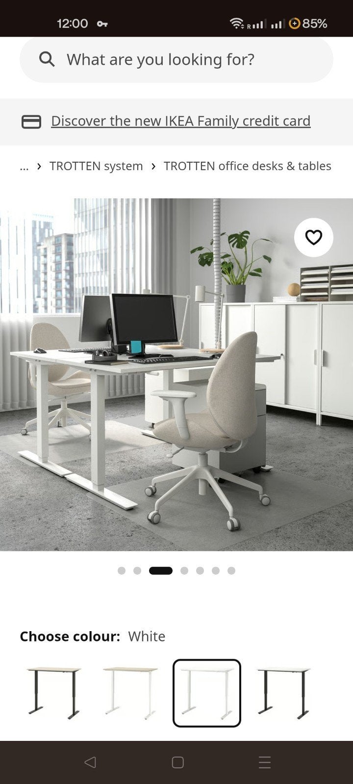 IKEA TROTTEN Zit-sta bureau wit 120x70 cm, Huis en Inrichting, Bureaus, Ophalen, Zit-sta bureau, Metaal, In hoogte verstelbaar