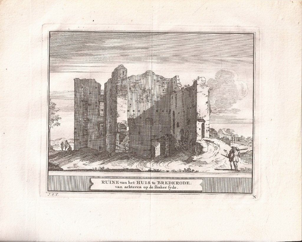 Ruïne het huis Brederode v. achteren op de slinker syde 1711, Ophalen of Verzenden, 12 cm, 13 cm, 1700 - 1799