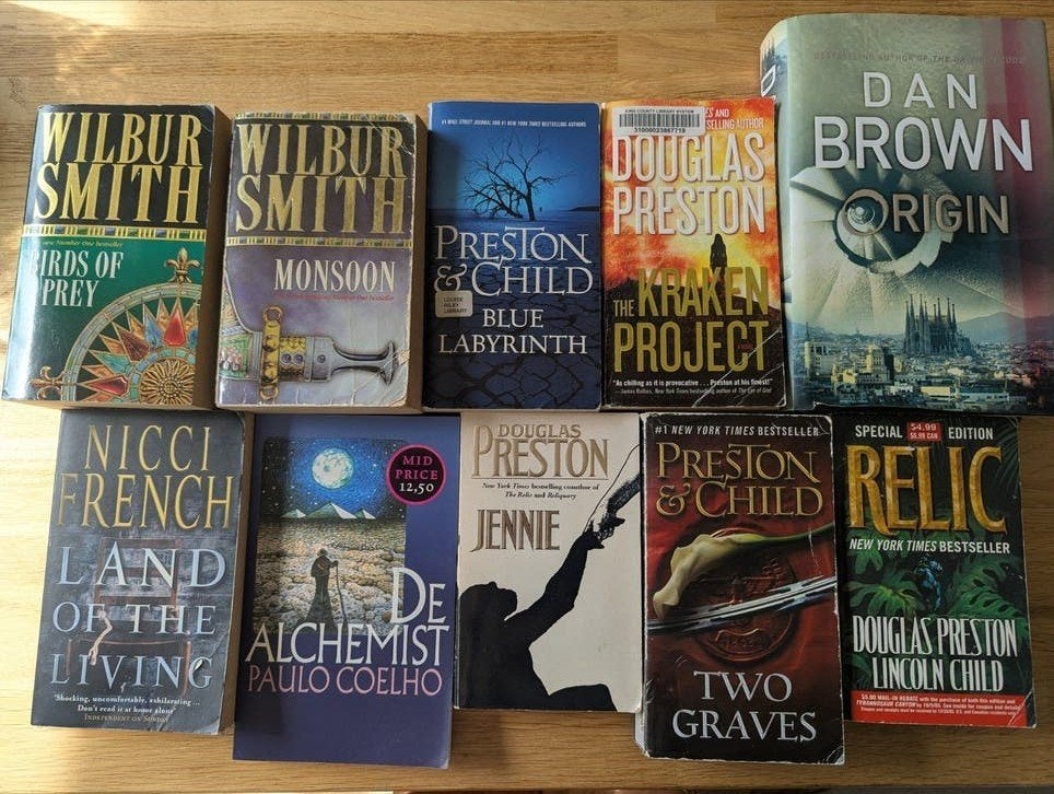 English Books diverse collection, Ophalen, Gelezen, Douglas Preston, Lincoln Child, Wilbur Smith, Paulo Coelho, Nederland