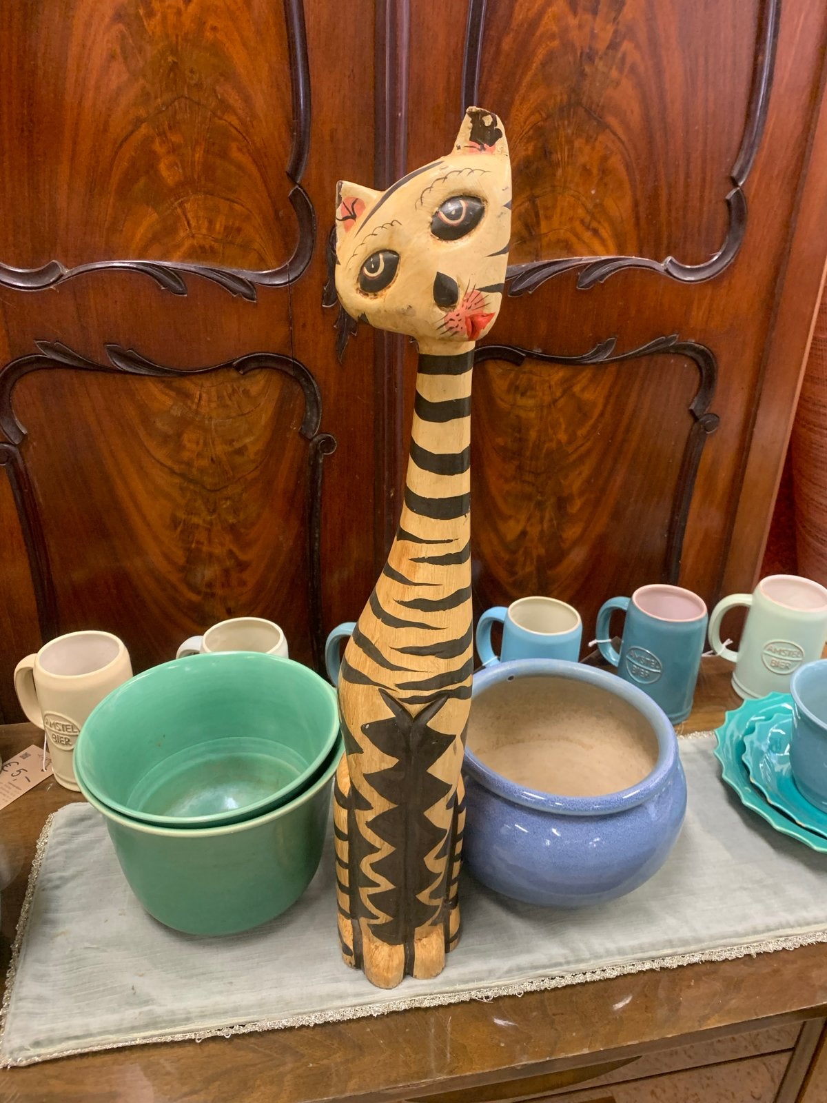 Balinese Houten Kat - 60 cm - Decoratieve Kattenbeeld, Ophalen of Verzenden