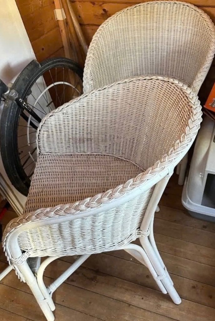 2 gevlochten rieten tuinstoelen, Tuin en Terras, Ophalen, Gebruikt, Rotan