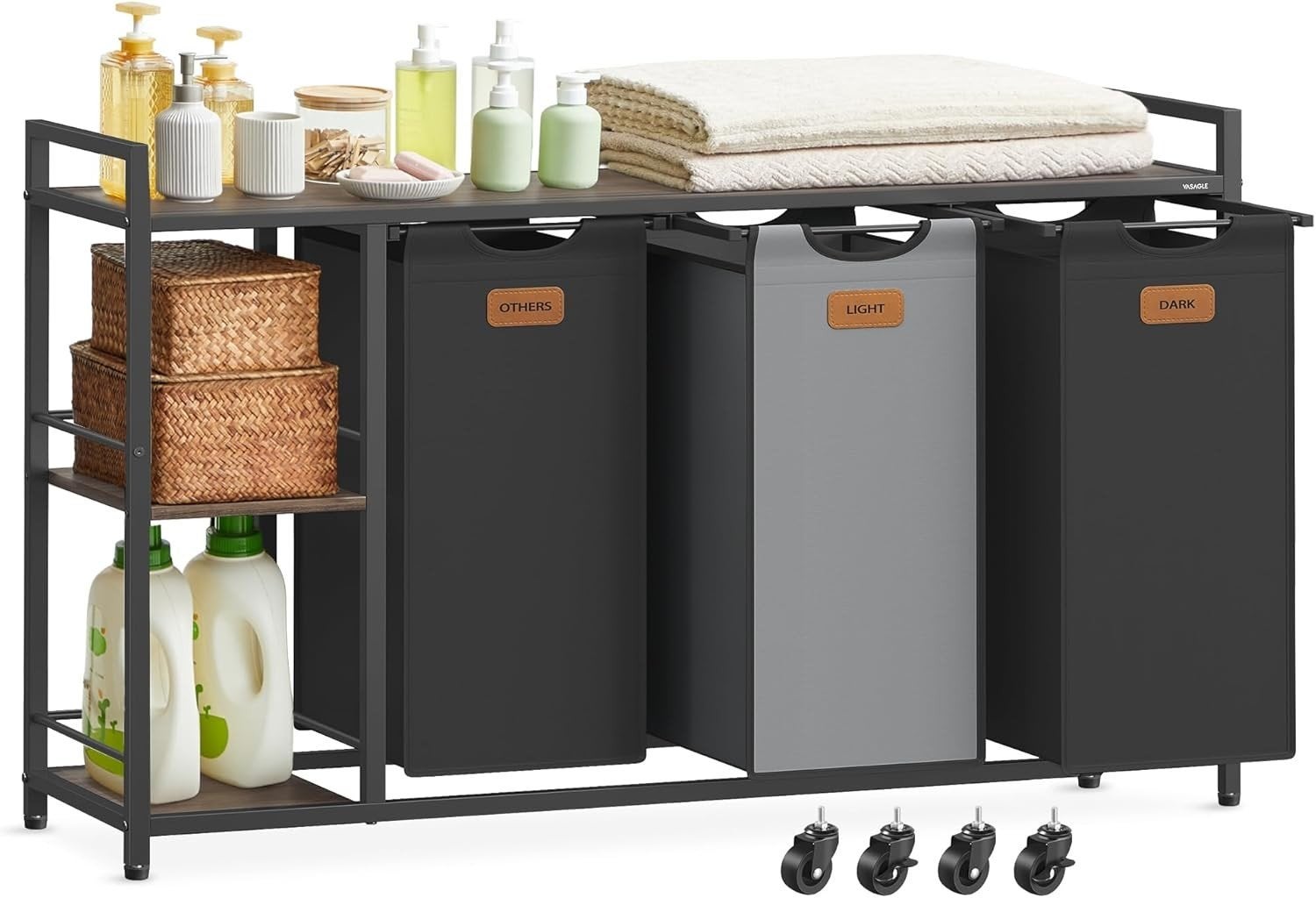 Wasmand met 3 vakken en opbergrek - Industrieel design, Ophalen, Zwart, Nieuw, Metaal