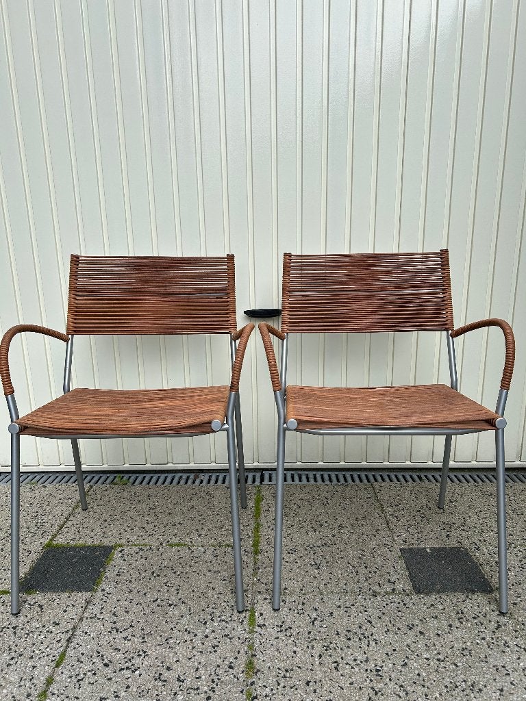 2 stoel stoelen Bonacina Miss B design leer vintage, Ophalen, Gebruikt, Bruin, Leer