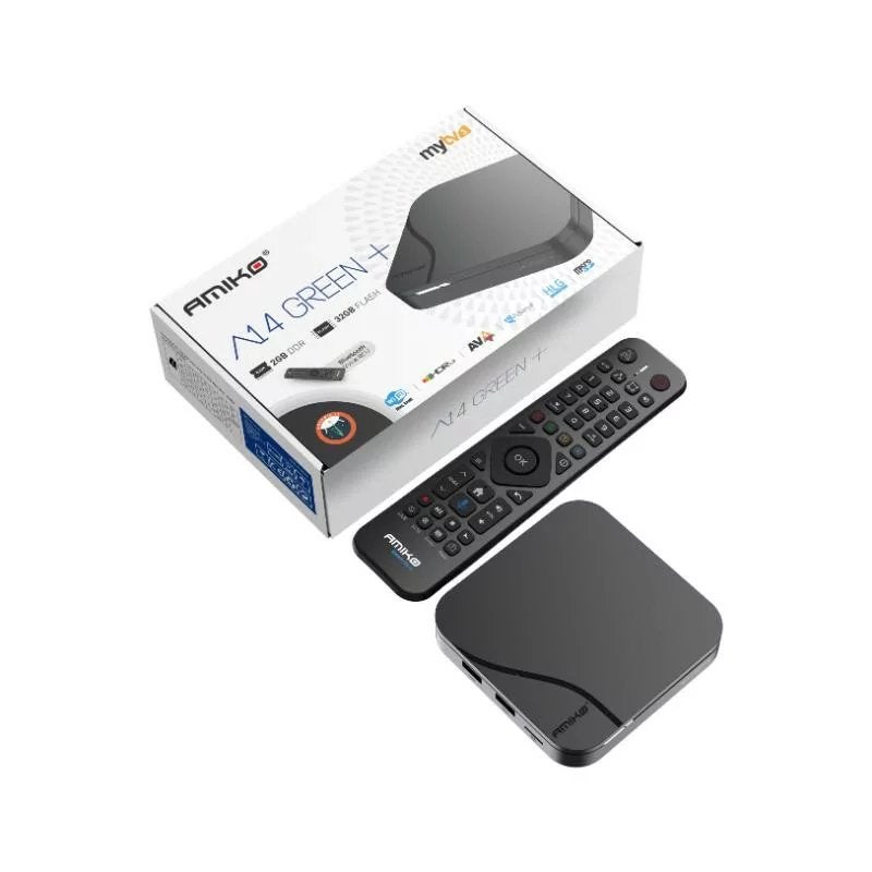 Amiko A14 Green+ 4K Android 14 TV Box | 2GB/32GB, Ophalen of Verzenden, Nieuw, HDMI, Minder dan 500 GB